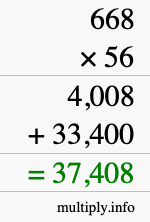 How to calculate 668 times 56 using long multiplication