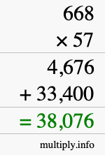 How to calculate 668 times 57 using long multiplication