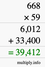 How to calculate 668 times 59 using long multiplication