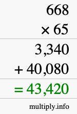How to calculate 668 times 65 using long multiplication