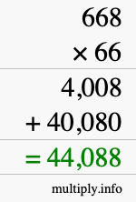 How to calculate 668 times 66 using long multiplication