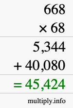 How to calculate 668 times 68 using long multiplication