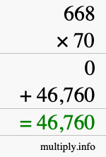 How to calculate 668 times 70 using long multiplication