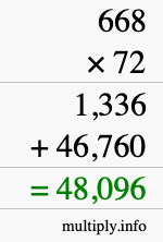 How to calculate 668 times 72 using long multiplication