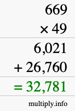 How to calculate 669 times 49 using long multiplication