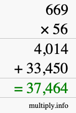 How to calculate 669 times 56 using long multiplication