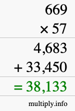 How to calculate 669 times 57 using long multiplication