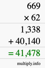 How to calculate 669 times 62 using long multiplication