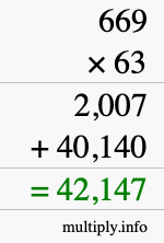 How to calculate 669 times 63 using long multiplication