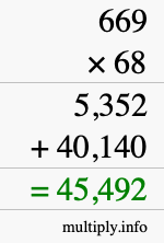 How to calculate 669 times 68 using long multiplication