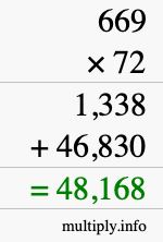 How to calculate 669 times 72 using long multiplication