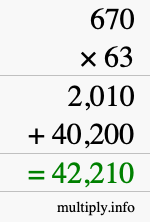 How to calculate 670 times 63 using long multiplication