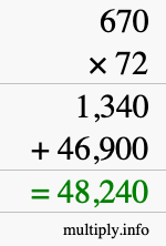 How to calculate 670 times 72 using long multiplication