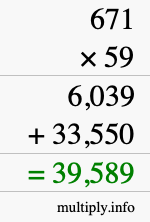 How to calculate 671 times 59 using long multiplication