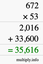 How to calculate 672 times 53 using long multiplication