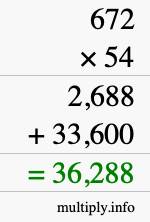 How to calculate 672 times 54 using long multiplication