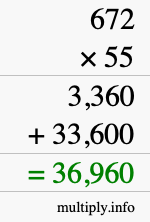 How to calculate 672 times 55 using long multiplication How to calculate 672 times 55 using long multiplication
