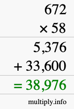 How to calculate 672 times 58 using long multiplication