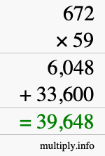How to calculate 672 times 59 using long multiplication