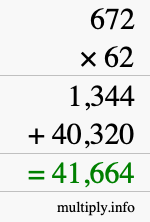 How to calculate 672 times 62 using long multiplication