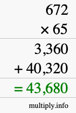 How to calculate 672 times 65 using long multiplication