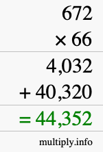 How to calculate 672 times 66 using long multiplication