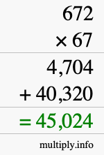 How to calculate 672 times 67 using long multiplication