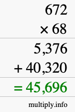 How to calculate 672 times 68 using long multiplication