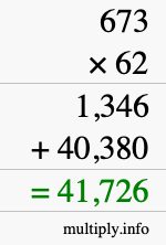 How to calculate 673 times 62 using long multiplication