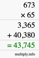 How to calculate 673 times 65 using long multiplication