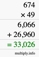 How to calculate 674 times 49 using long multiplication