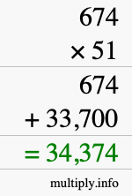 How to calculate 674 times 51 using long multiplication