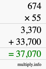How to calculate 674 times 55 using long multiplication How to calculate 674 times 55 using long multiplication