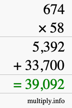 How to calculate 674 times 58 using long multiplication