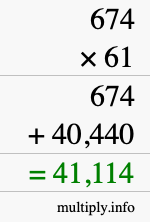 How to calculate 674 times 61 using long multiplication