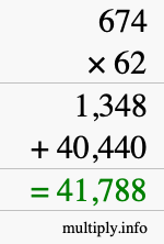 How to calculate 674 times 62 using long multiplication
