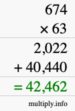 How to calculate 674 times 63 using long multiplication