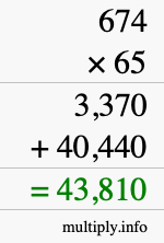 How to calculate 674 times 65 using long multiplication