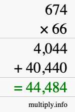 How to calculate 674 times 66 using long multiplication