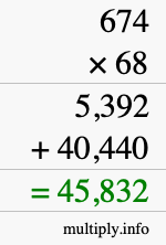 How to calculate 674 times 68 using long multiplication