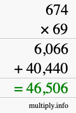 How to calculate 674 times 69 using long multiplication