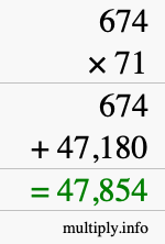 How to calculate 674 times 71 using long multiplication