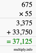 How to calculate 675 times 55 using long multiplication