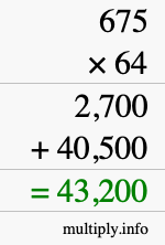 How to calculate 675 times 64 using long multiplication