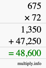 How to calculate 675 times 72 using long multiplication