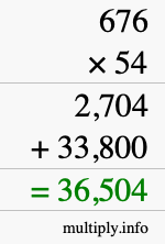 How to calculate 676 times 54 using long multiplication