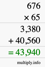 How to calculate 676 times 65 using long multiplication