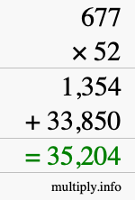 How to calculate 677 times 52 using long multiplication