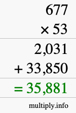 How to calculate 677 times 53 using long multiplication