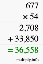 How to calculate 677 times 54 using long multiplication